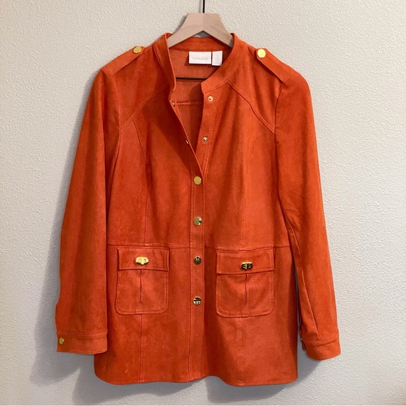 Chico's Jackets & Blazers - Chico’s Orange Faux Suede Military Inspired Snap Front Jacket - Medium